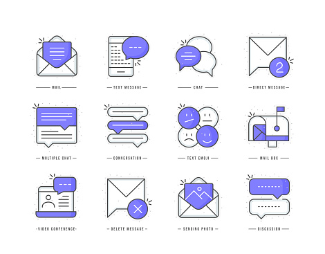 Message flat line colored icons