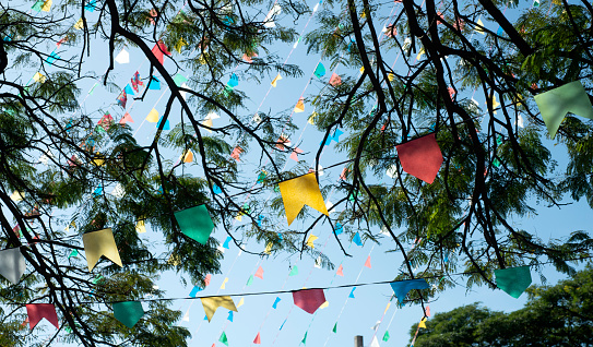 Festa Junina, Brazilian June Celebration party flags, and decoration.