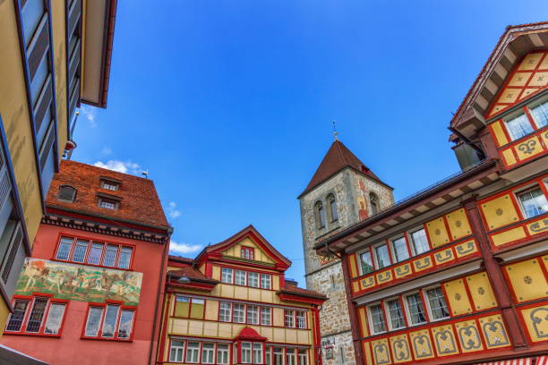 Famous typical houses in Appenzell village, Switzerland stock photo