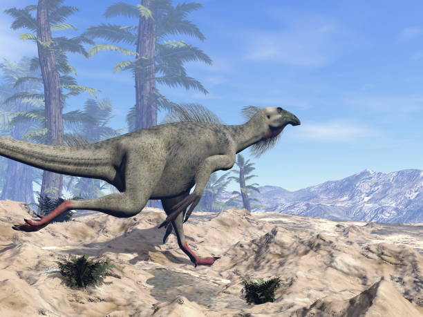 istock Beipiaosaurus dinosaur running on the hill - 3D render 1400141674
