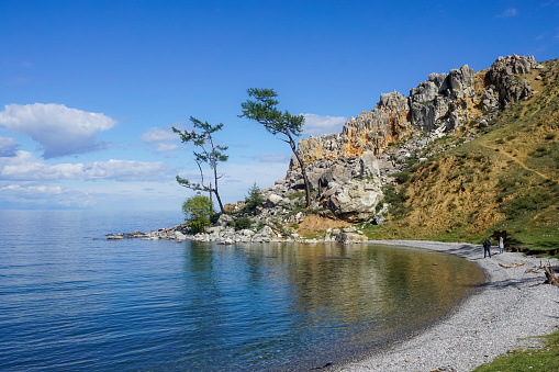The beautiful coastline of Olkhon Island on Lake Baikal in Siberia