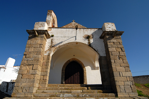 Évoramonte, Estremoz, Evora district, Alentejo, Portugal: the parish church of Saint Mary, dedicated to Nossa Senhora da Conceição, 13th century -  intramural area of Évora-monte.