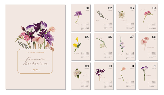 2023 calendar template on a botanical theme