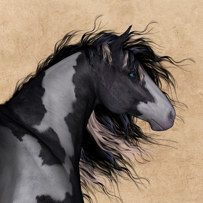Beautiful horse portrait with fantastic mane - 3D render