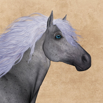 Beautiful horse portrait with fantastic mane - 3D render