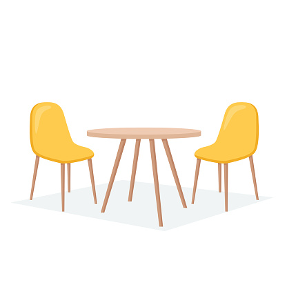 Table and chairs, furniture for interior design kitchen, cafe, restaurant. Vector illustration