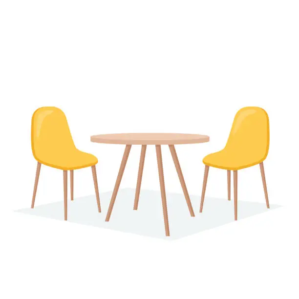 Vector illustration of Table and chairs, furniture for interior design kitchen, cafe, restaurant. Vector illustration