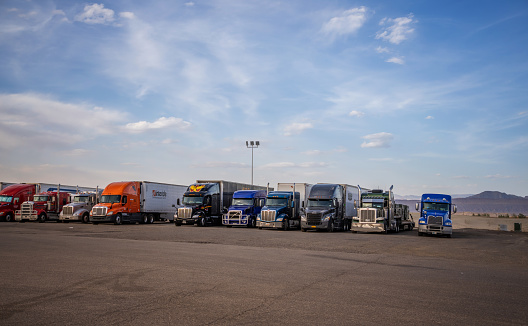 Truck stop at a resting area gas station in USA