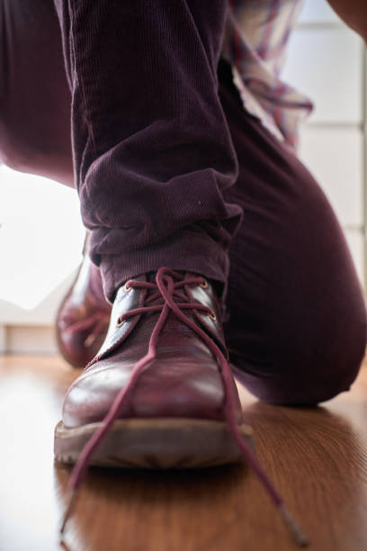istock Front view of an elegant shoe with the knot unmade 1400144249