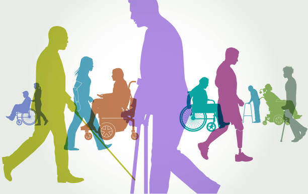 ilustrații de stoc cu grup de persoane cu dizabilități diferite - accesibilitate