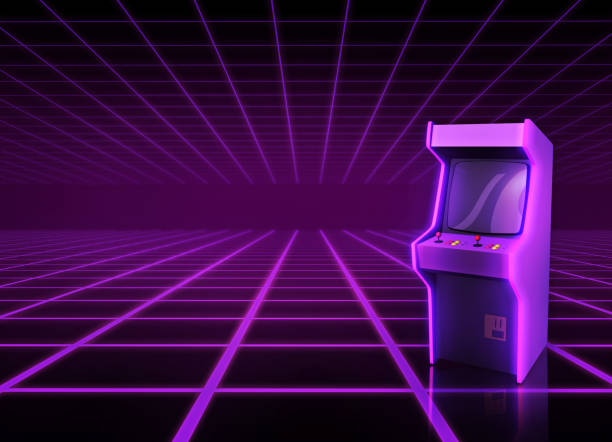 istock Arcade games cabinet in a new retro wave. 1400145899