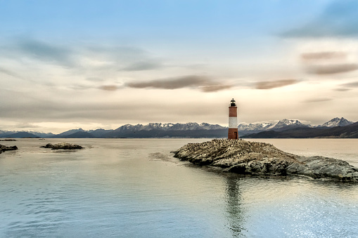 Les Eclaireurs, the most famous lighthouse in the Beagle Channel, Ushuaia, Tierra del Fuego, Patagonia, Argentina.