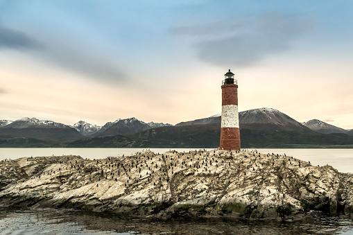 Les Eclaireurs, the most famous lighthouse in the Beagle Channel, Ushuaia, Tierra del Fuego, Patagonia, Argentina.
