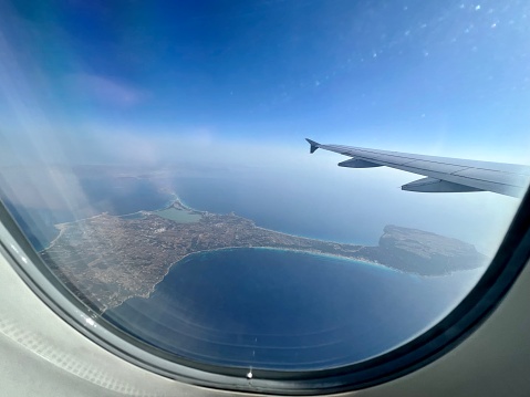 Aerial View of Spanish Formentera Island shot from airplane