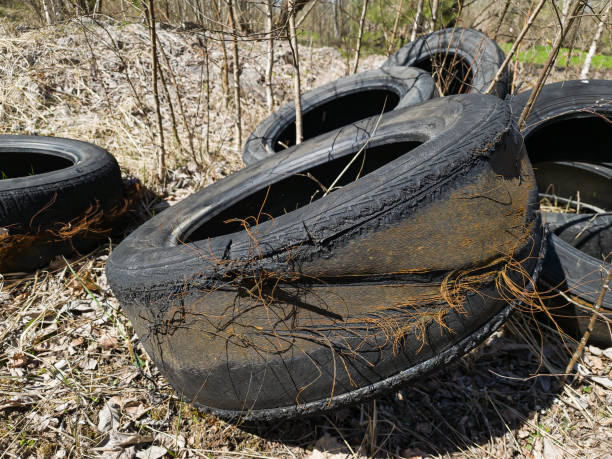 istock Old, used tires left in nature. 1400147234