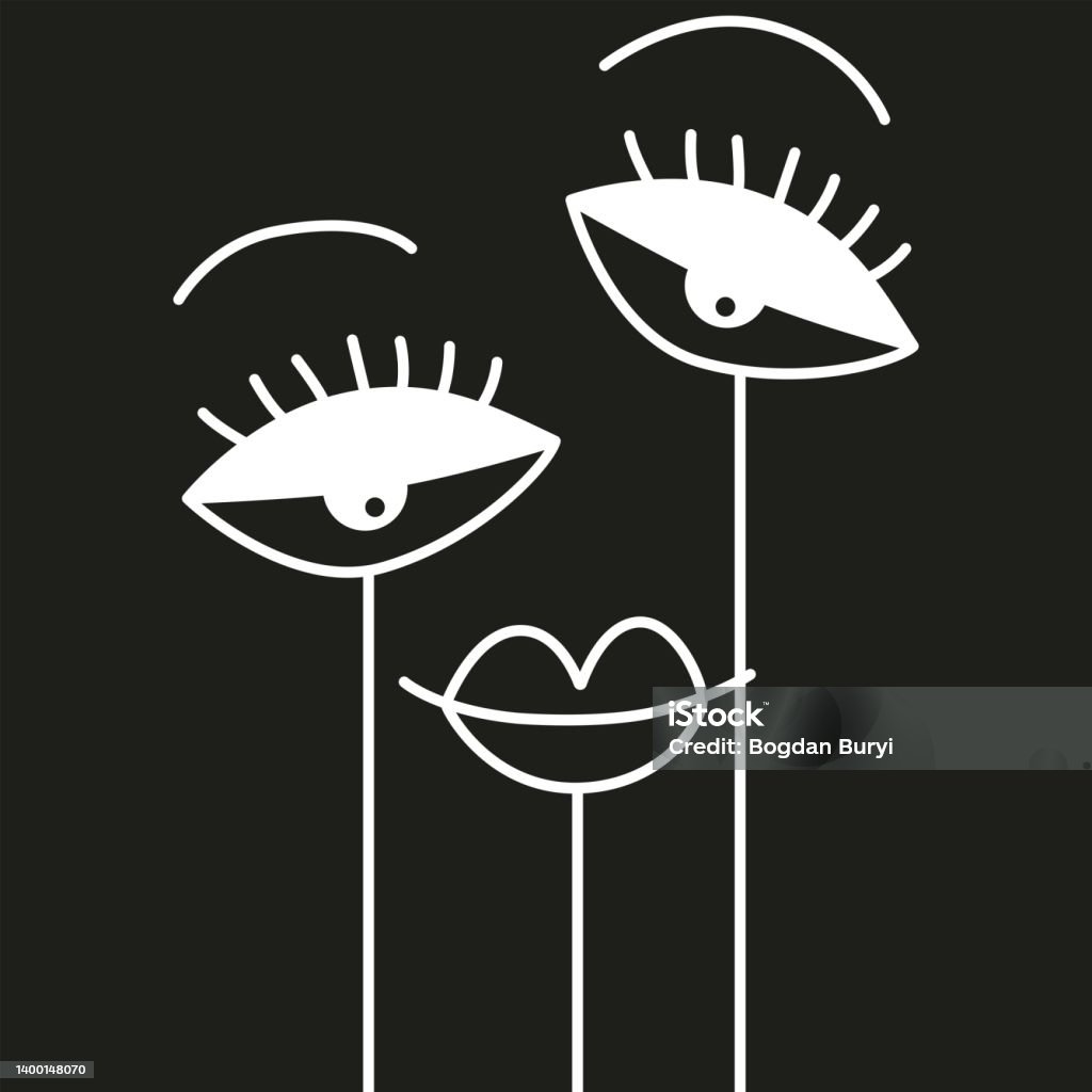 Abstract Faces Smiling Abstract Human Smiling Face Minimalist Illustration Lips And Eyes Stock ...