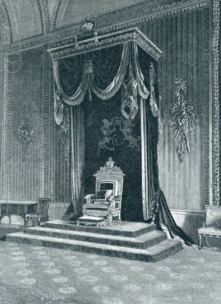 Buckingham Palace Throne Room The throne room of Buckingham Palace is used for court gatherings, as a second dancing room.

It is in the throne room that the Queen receives loyal addresses. 

Apart from the Thrones in the room actually named Throne Room. The ballroom is also used for investiture ceremonies in the UK's honours system.

To the right of the queen's throne is Queen Victoria's throne and opposite that on the other side of the room is the Queen Mother's and King George's.

 There is a further two thrones in the room. buckingham palace stock illustrations