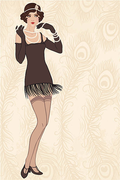 illustrations, cliparts, dessins animés et icônes de portrait de toute la longueur d'une fille émancipée des années 20 filles (20 s style - 1920s style illustrations