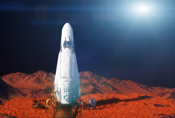 istock spaceship rocket lands on a space station on Mars 3d render 1400151856