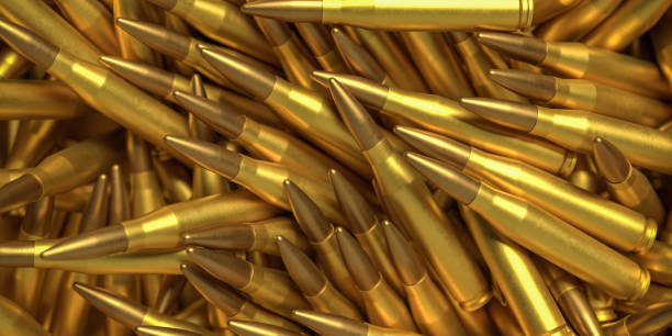 istock Gun cartridges in a box. Full frame image with selective focus. 1400158056