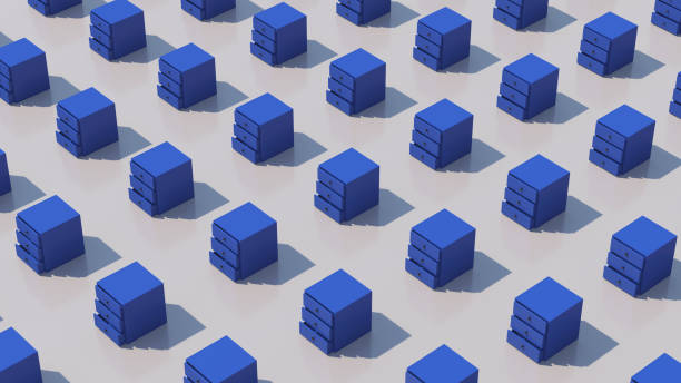 istock Blue dressers pattern. Gray background. Abstract illustration, 3d render. 1400159796