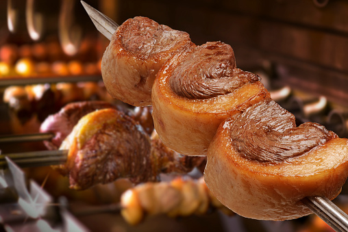 Picanha barbecue roasted over hot coals. This form of barbecue is widely consumed throughout Brazil.