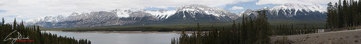 Panorama of mountains and kananaskis lake