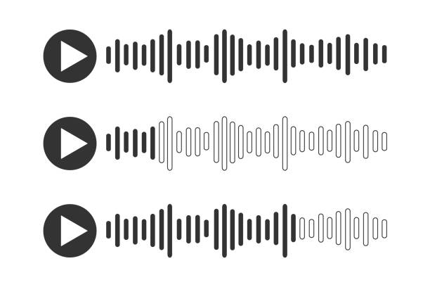 illustrations, cliparts, dessins animés et icônes de icônes de message vocal avec ondes sonores vocales. chat audio, radio, interface d’application de podcast isolée sur fond blanc. illustration graphique vectorielle - playback