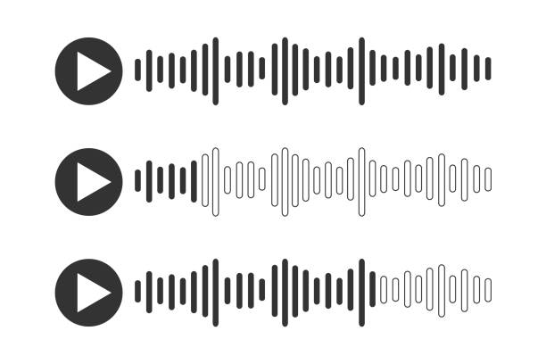 ilustrações de stock, clip art, desenhos animados e ícones de voice message icons with speech sound waves. audio chat, radio, podcast app interface isolated on white background. vector graphic illustration - playback