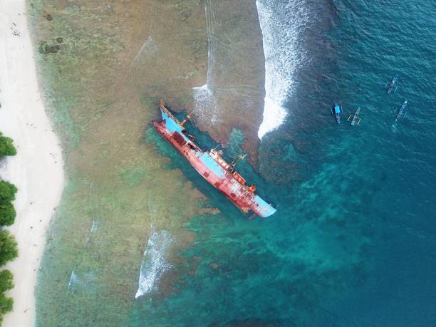 istock erotic drone view of a ship stranded on the beach 1400166095