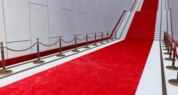 Red carpet on the stairs, 3D render, The path to glory, Stairway to the glory