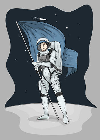 Astronaut Holding Flag Cartoon Vector Icon Illustration Science Technology Icon Concept Isolated