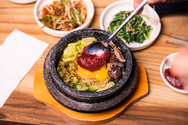 istock Korean traditional dish- bibimbap mixed rice with vegetables Include beef and fried egg 1400170693