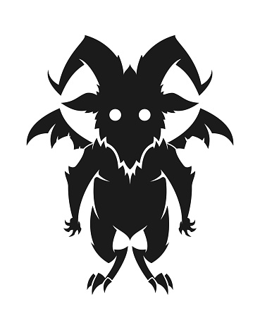 Cut out silhouette of devil with horns and wings - cartoon icon, character or mascot