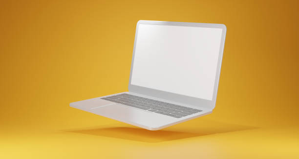 istock Laptop blank screen on yellow background. 3d render illustration 1400175787