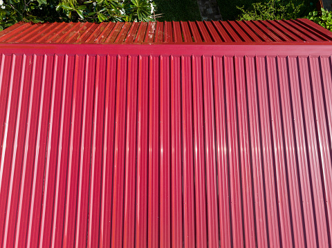 Aerial view of Red metal sheet roof for building and resdential.