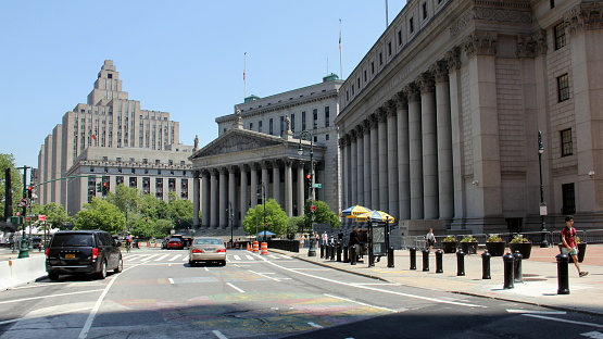 Federal and municipal Courthouses in Manhattan Civic Center, along Centre Street, eastern side of Foley Square, New York, NY, USA