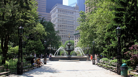 City Hall Park, Jacob Wrey Mould Fountain, opened in 1871, New York, NY, USA