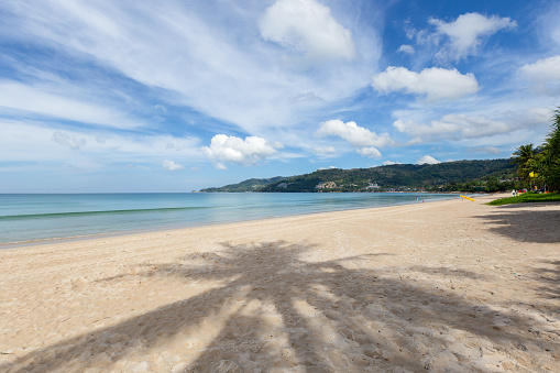 Beautiful nature of the Andaman Sea and the white sand beach at Patong Beach, Phuket Island, Thailand.