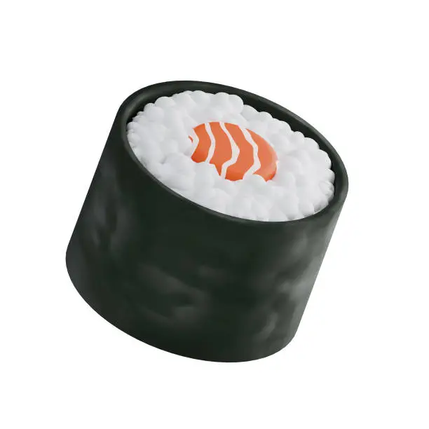 Photo of Sushi roll trendy isometric illustration on white background. 3D rendering.