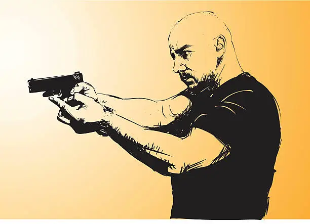 Vector illustration of Man aiming with gun