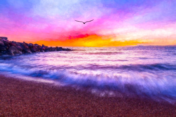 istock Inspirational Nature Art Card Ocean Birds 1400188876