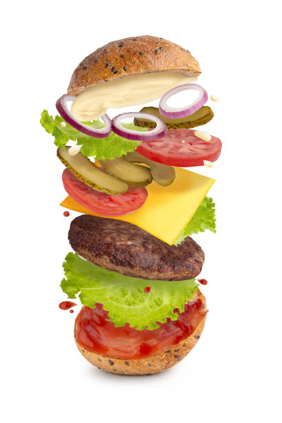 istock levitating burger with beef and vegetables on a white isolated background 1400189878