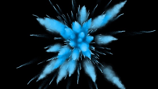 Blue Color powder explosion on black background