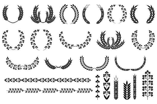 Vintage royal set with wreaths. Award trophy set. Floral branch. Peace symbol. Winner certificate. Vector illustration. Stock image. Vintage royal set with wreaths. Award trophy set. Floral branch. Peace symbol. Winner certificate. Vector illustration. Stock image. EPS 10. military borders stock illustrations