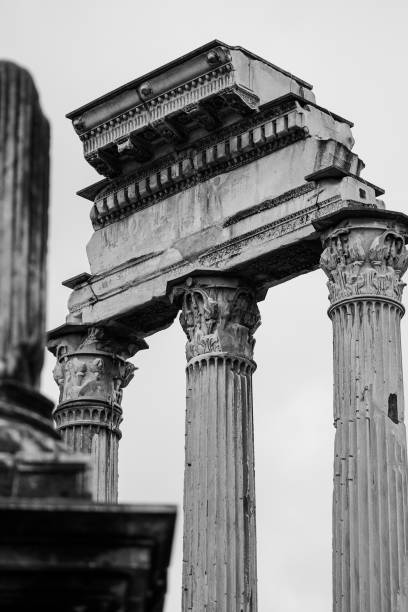 Historic Roman columns and architecture in the City of Rome, Italy stock photo