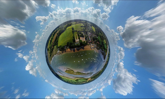 A tiny planet view of the village of Waldringfield in Suffolk, UK