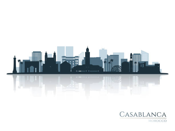 Casablanca skyline silhouette with reflection. Landscape Casablanca, Morocco. Vector illustration. Casablanca skyline silhouette with reflection. Landscape Casablanca, Morocco. Vector illustration. casablanca stock illustrations