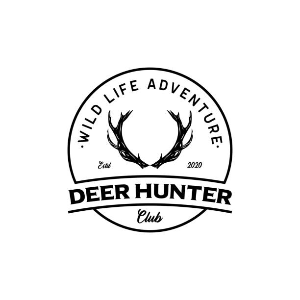 사슴 기호 디자인 영감, 사냥 클럽 기호 - hunting horn stock illustrations