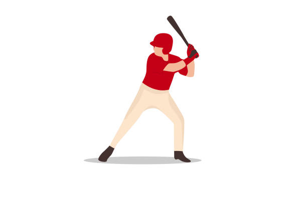 illustrations, cliparts, dessins animés et icônes de joueur de baseball sur maillot rouge en action vector illustration d’art - baseball diamond home base baseballs base